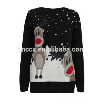 15CS0002 jumper de camisola de Natal de padrão rena com luzes LED